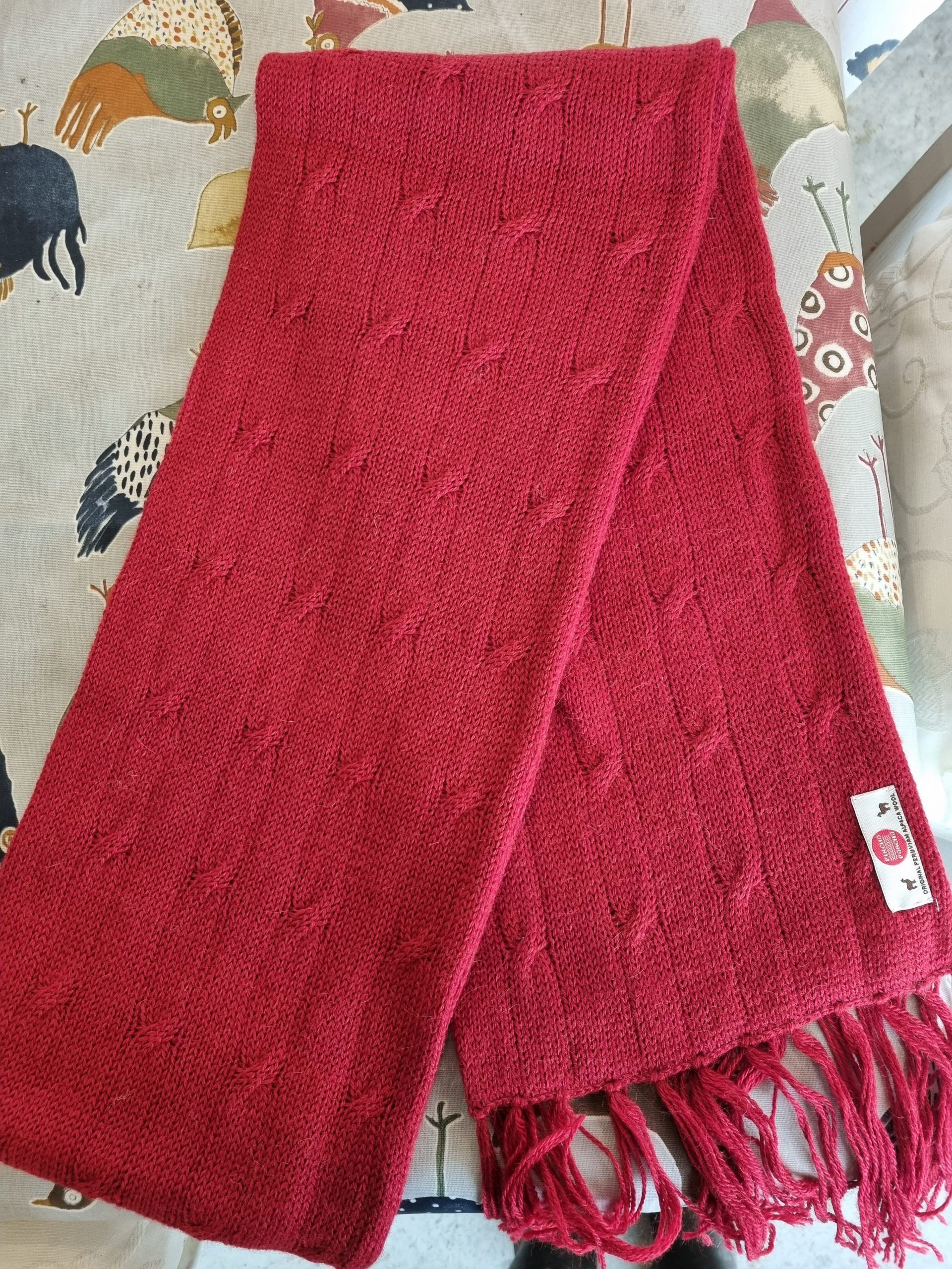 Red Cable knit Alpaca Brushed Scarf 