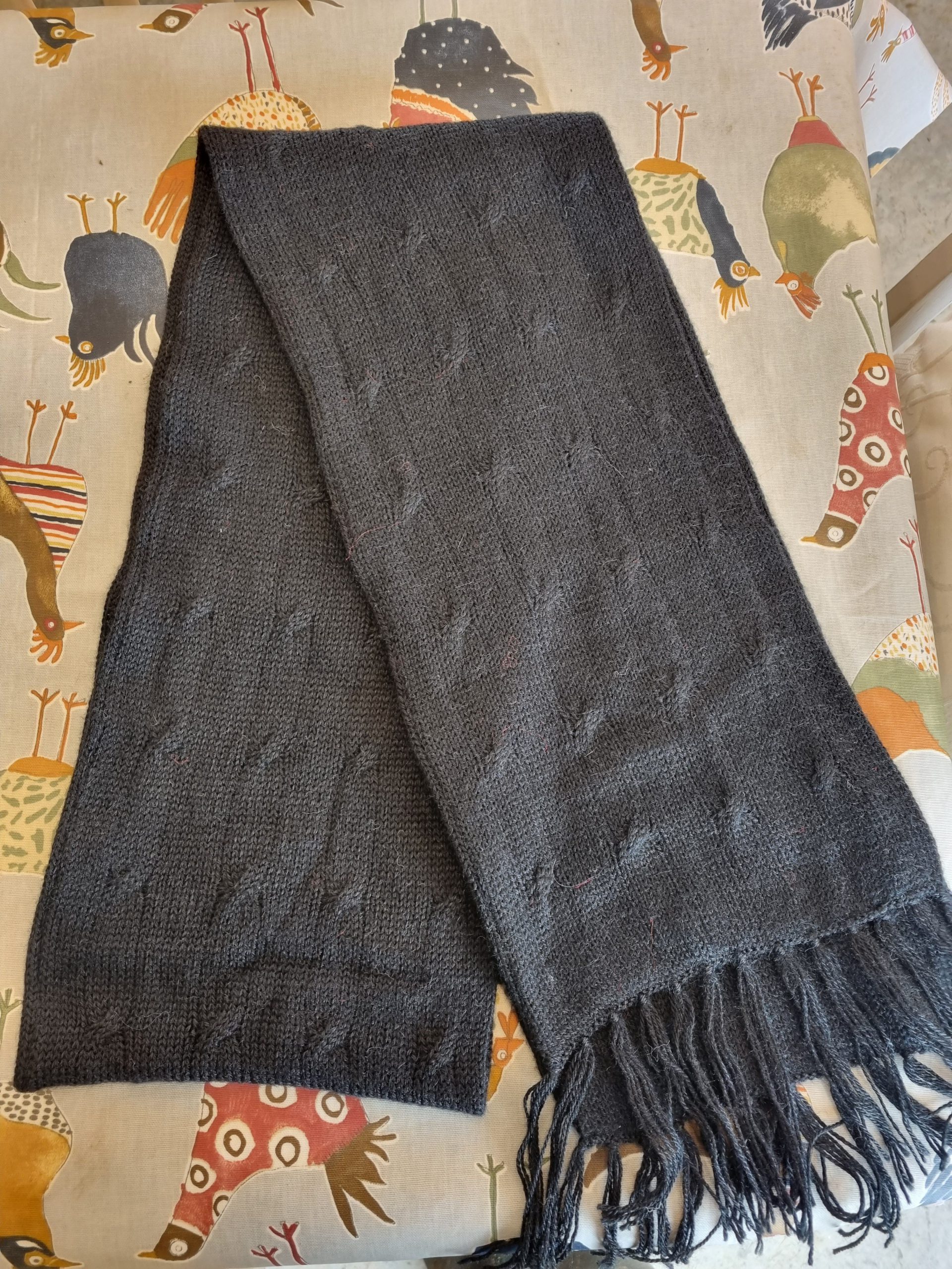 Black Cable knit Alpaca Brushed Scarf 